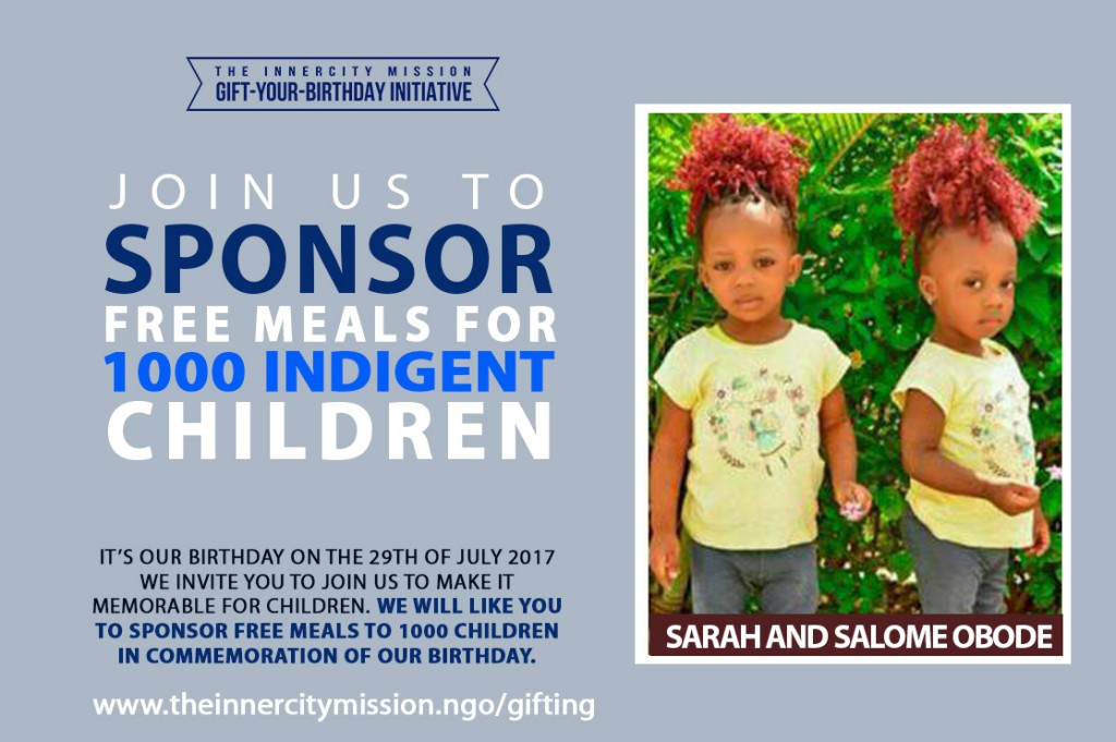 JOIN US TO SPONSOR FREE MEALS FOR 1000 INDIGENT CHILDREN