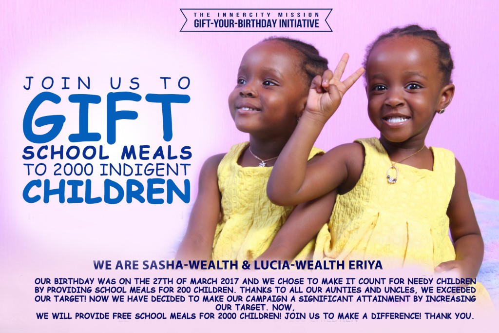 JOIN US TO PROVIDE 2000 MEALS FOR INDIGENT CHILDREN