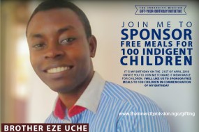 Join me to sponsor free meals for 100 indigent children